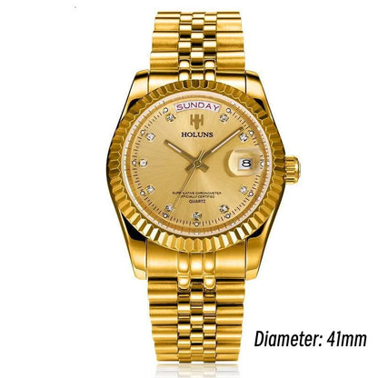 Holuns Luxury Classic 36/41mm Gold Men Watches Japan MIYOTA Quartz Movt Stainless Steel Classic Business Wristwatch Waterproof