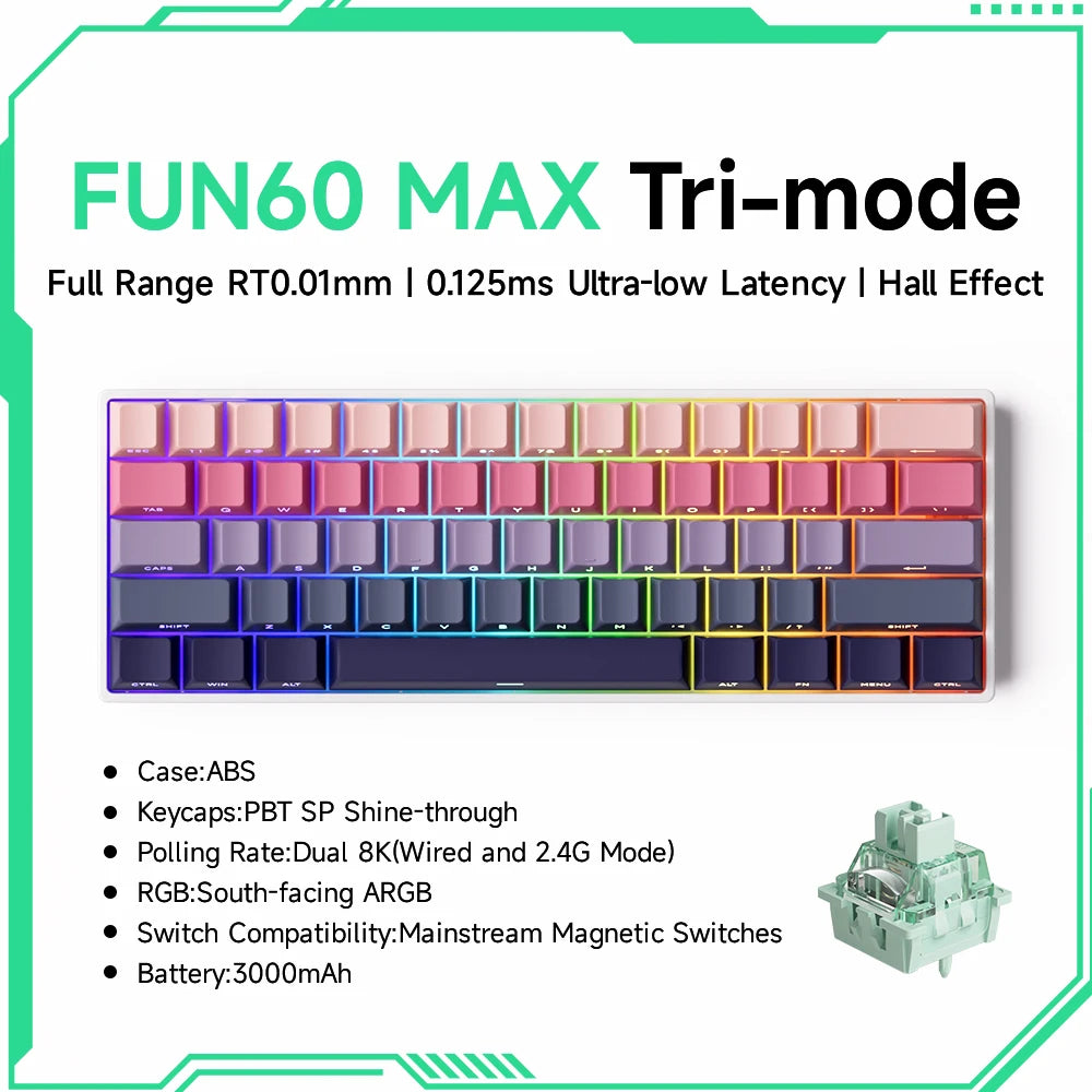 Akko MonsGeek FUN60 Ultra mechanische Gaming-Tastatur, magnetische Switches, 60 %, Rapid Trigger, 8K HE/TMR, Custom-Aluminium-Tastatur für Gamer