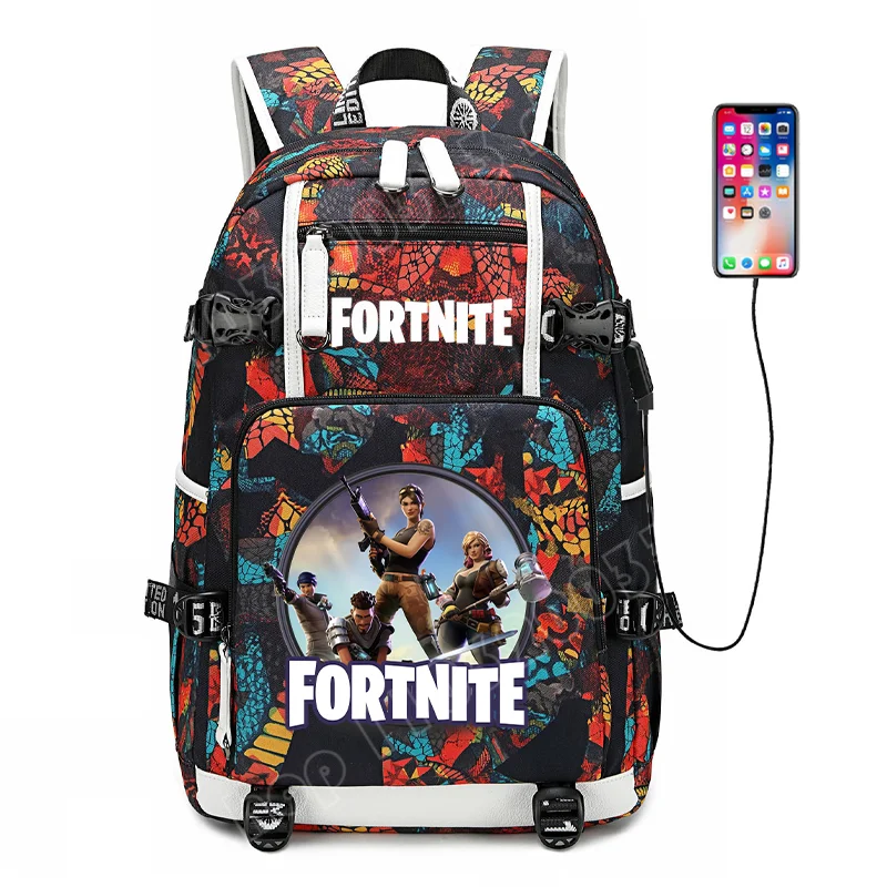 Mochila escolar para estudante com estampado do jogo Fortnite, para rapazes e raparigas, grande capacidade, impermeável, leve e resistente, presente de aniversário