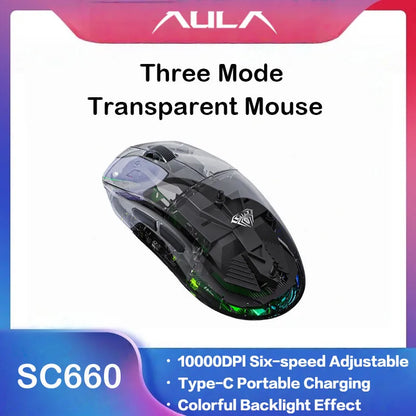 AULA SC660 trådlös Bluetooth-mus E-sportmus med tre anslutningslägen Lätt mus Type-C-laddning för spel, kontor, tjejer och killar
