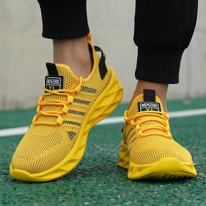 Unisex sneakers voor heren en dames, comfortabele ademende sportschoenen voor koppels, hardloop-, tennis- en wandelsneakers, maat 37-47, geel