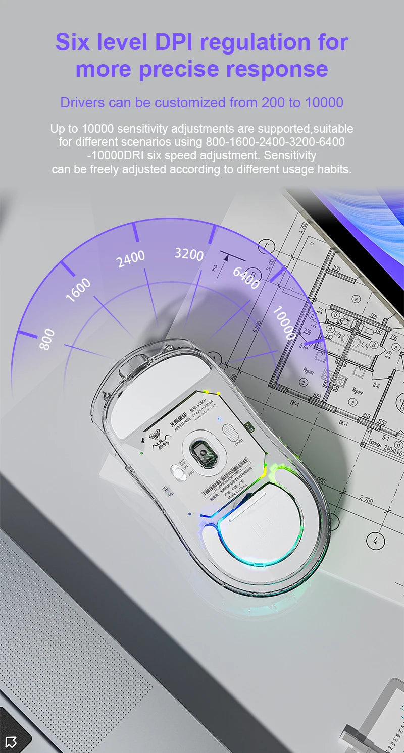 AULA SC660 trådlös Bluetooth-mus E-sportmus med tre anslutningslägen Lätt mus Type-C-laddning för spel, kontor, tjejer och killar