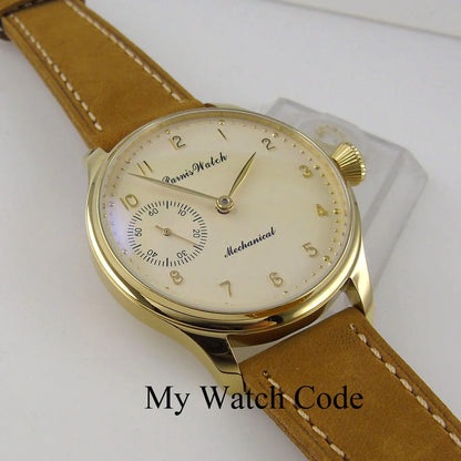Vintage PARNIS Mechanical Hand Winding Watch Men Gold 44mm Steel Wristwatch Sport 17 Jewels 6497 Movtt Khaki Band Glass Back