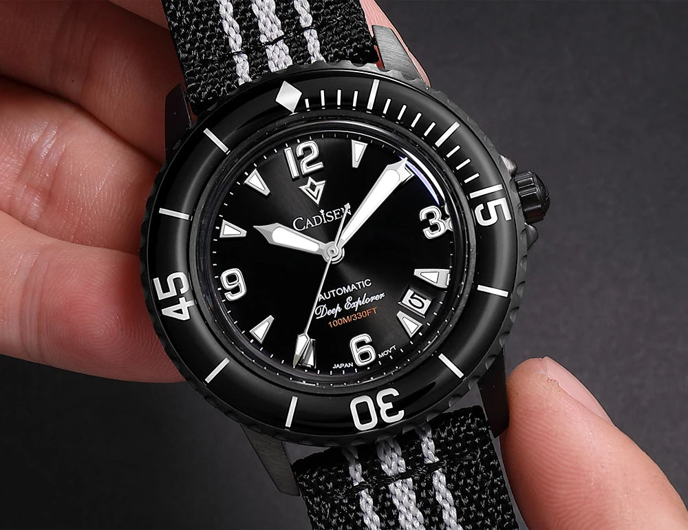 CADISEN Deep Explorer MIYOTA 8215 Automatic Mechanical Watch Man Canvas Strap Wristwatch Luxury Luminous Waterproof Watches