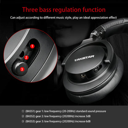 Auscultadores de Monitorização Profissional Takstar PRO82 – Headset de Estúdio HiFi Estéreo com Fio para Gravação, Gaming e Som de Precisão com Graves Ajustáveis