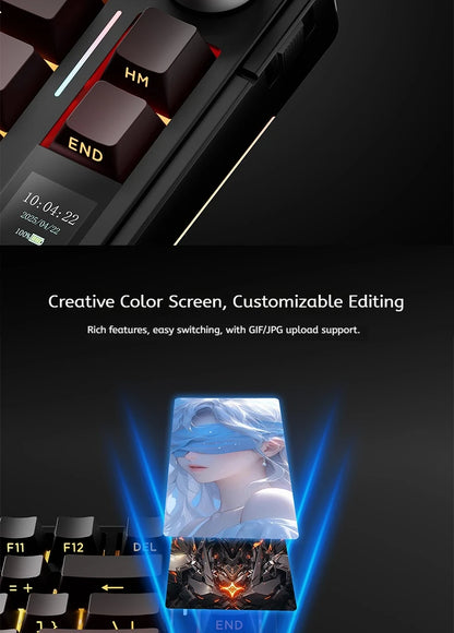 Teclado Mecânico AULA S75 PRO 75% Layout Personalizado Retroiluminação RGB Sem Fios Bluetooth Gaming com Ecrã e Botão Rotativo