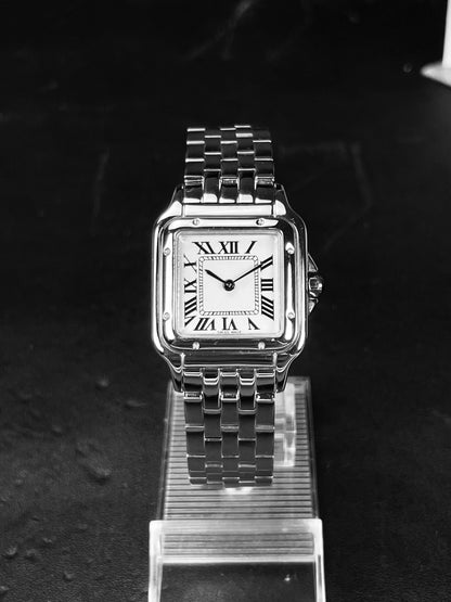 Classic retro square quartz watch with Roman numerals couple watch luxury men's and women's watch stainless steel trendy gift