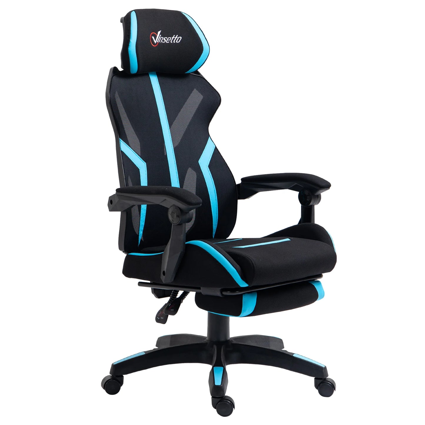 Vinsetto Retractable Height Adjustable Blue Footrest Retractable Gaming Chair