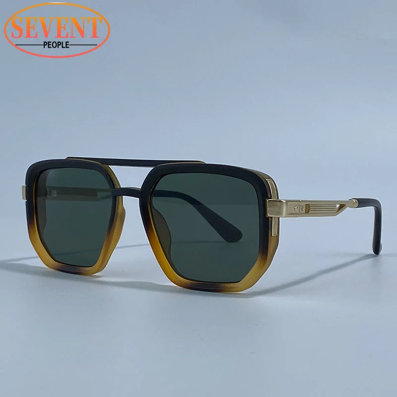 Ochelari de soare pătrați polarizați pentru bărbați, de lux, în stil vintage, cu punte dublă, lentile cu gradient, ochelari de soare pentru șofat, ochelari de soare retro cu partea superioară plată, pentru bărbați
