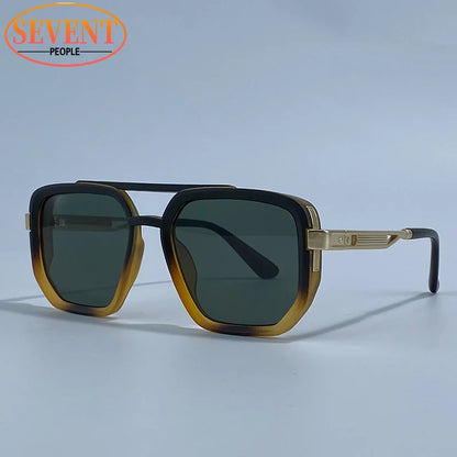 Ochelari de soare pătrați polarizați pentru bărbați, de lux, în stil vintage, cu punte dublă, lentile cu gradient, ochelari de soare pentru șofat, ochelari de soare retro cu partea superioară plată, pentru bărbați