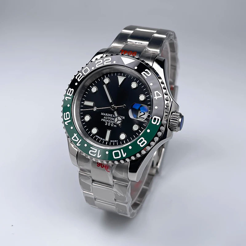 40MM Diameter YM Design Two-Way Rotating Bezel Sapphire Glass Luminous Dial for NH35 Movement Jubile Strap Luxury Men's Watch