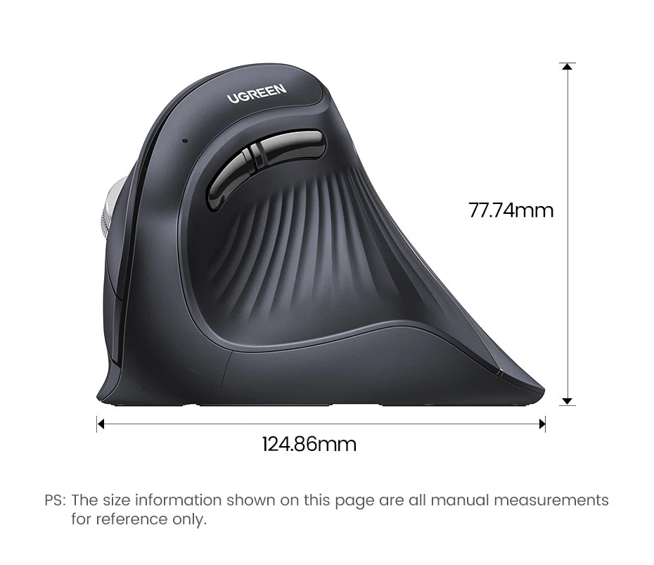 UGREEN Vertical Mouse Wireless Bluetooth 5.0 2.4G Ergonomic 4000DPI 6 Mute Buttons for MacBook Tablet Laptops Computer PC Mice