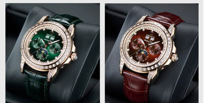 OBLVLO Men's Automatic Watch 40mm Mechanical Wristwatch 5ATM Luminous Crystal Bezel Year, Month, Week, Date, 24 Hours TY1655 Movement