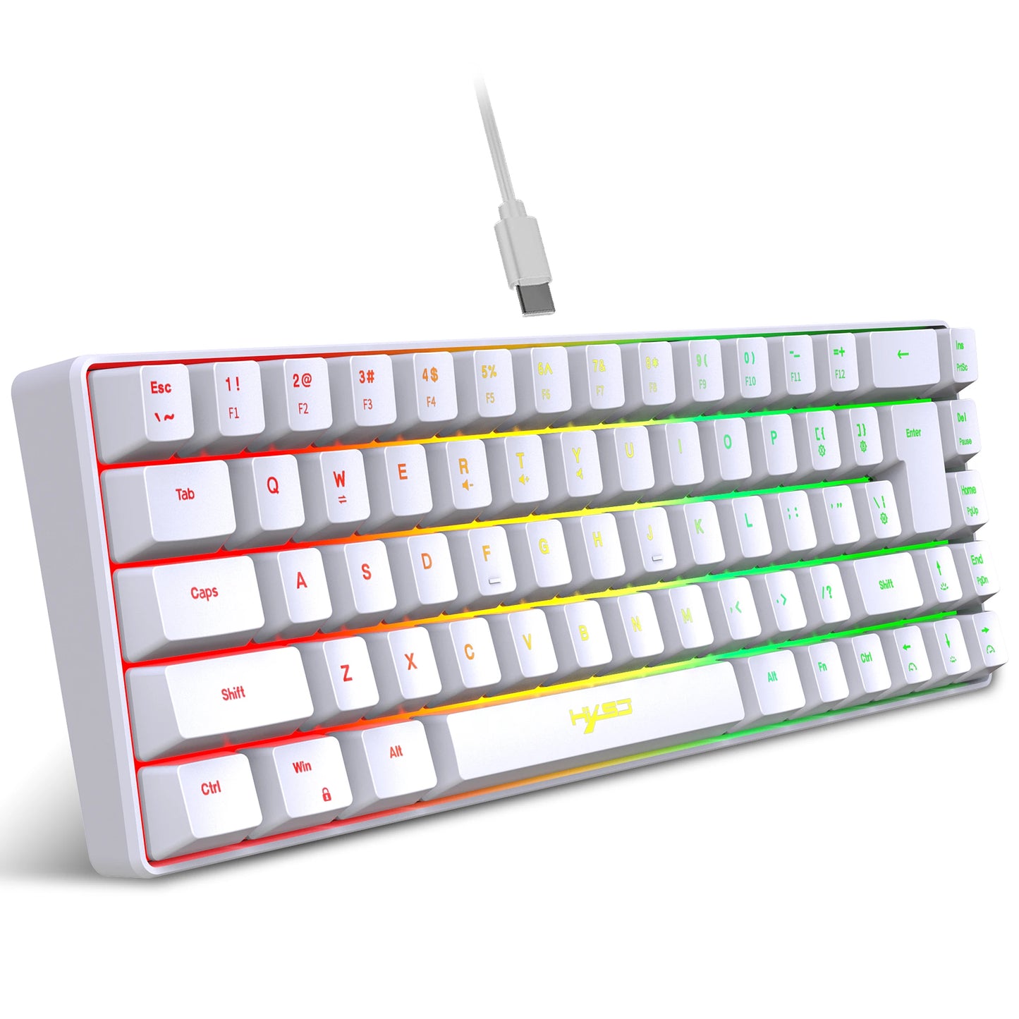 Promoção imperdível! Teclado gaming com fios espanhol de 69 teclas, retroiluminação RGB e design compacto 68%, um acessório indispensável para profissionais de escritório e gamers