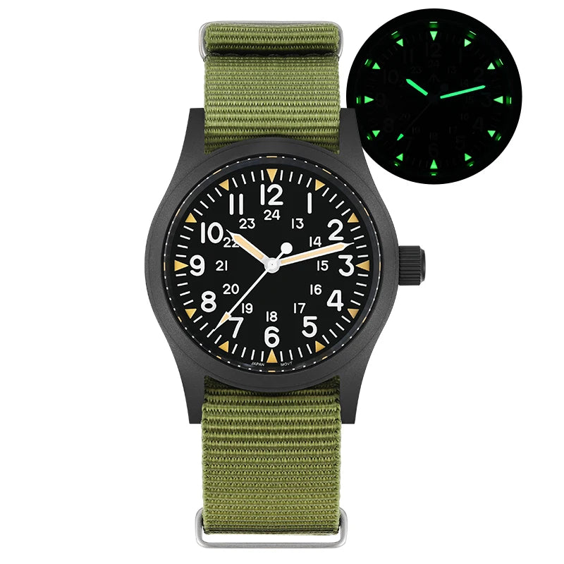 Militado ML05 Military Watch VH31 Sweep Movement Domed Sapphire Crystal Wristwatch High Clear AR Coating 38mm Vintage Watches
