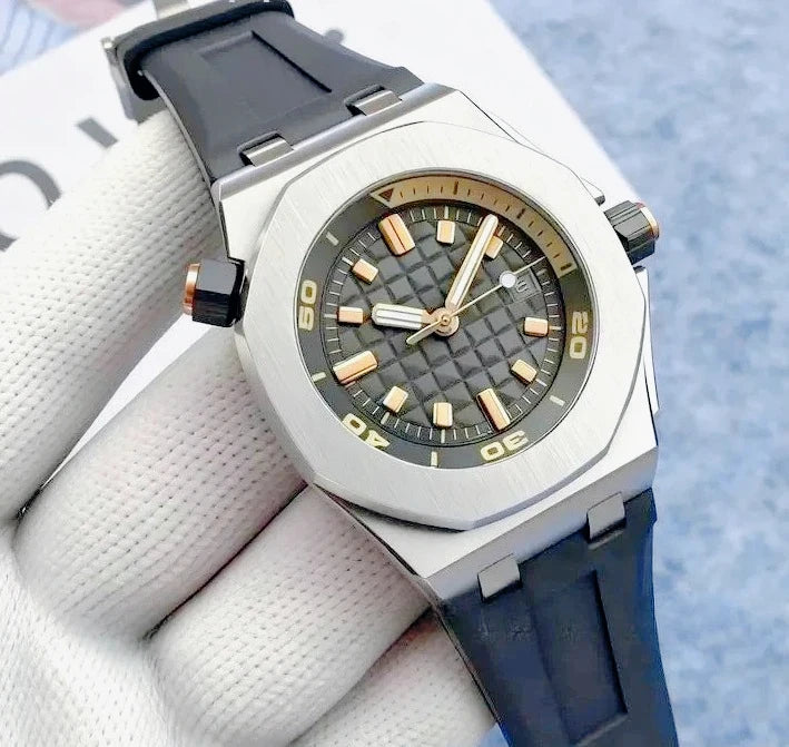 High End 42mm Luxury Mens Automatic Watches 904L Stainless Steel Black Blue Rubber Bracelet Sapphire Lens Waterproof Casual