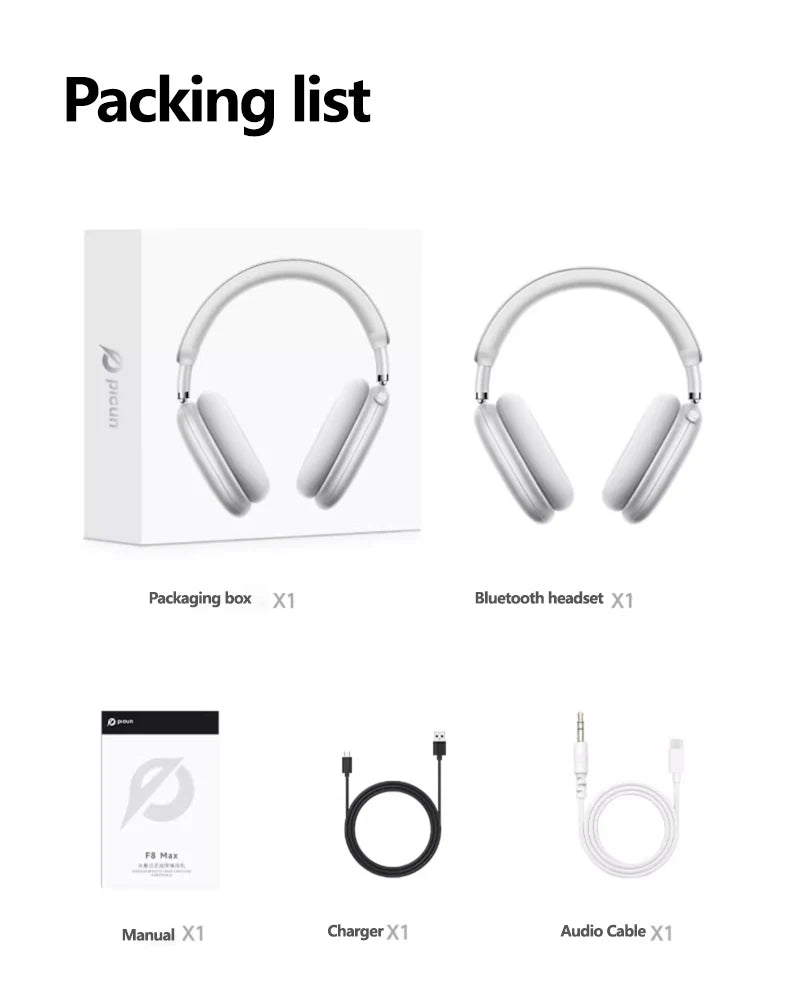 Picun F8MAX ANC kabelloser Kopfhörer, 59dB hybrides aktives Noise Cancelling, Spatial-Audio-Ohrhörer, Bluetooth 6.0, Over-Ear-Headset, 180H