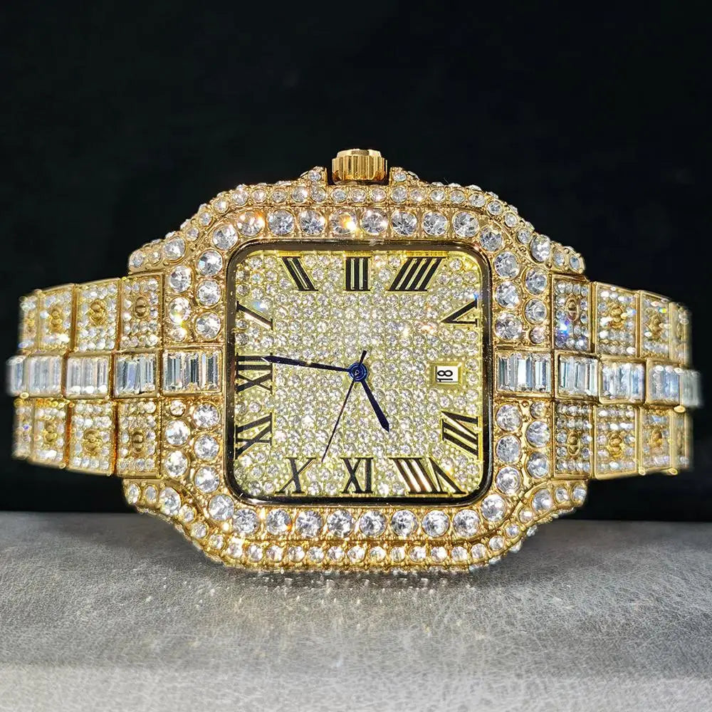 UNIGUET Fashion Diamond Watch for Men Luxury Waterproof Square Quartz Clocks Hip Hop Ice Out Jewelry Wristwatch Male Hot Sell