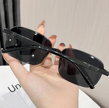 Ochelari de soare vintage, fără ramă, cu margini tăiate, ochelari de soare de designer, ochelari de soare de lux maro și verzi, UV400, pentru bărbați și femei