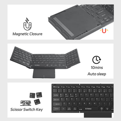 Portable Bluetooth Dual Mode Wireless Touchpad Keyboard with RGB Backlit,98Keys Foldable Office Keyboard for PC/Laptop/Mac-Black