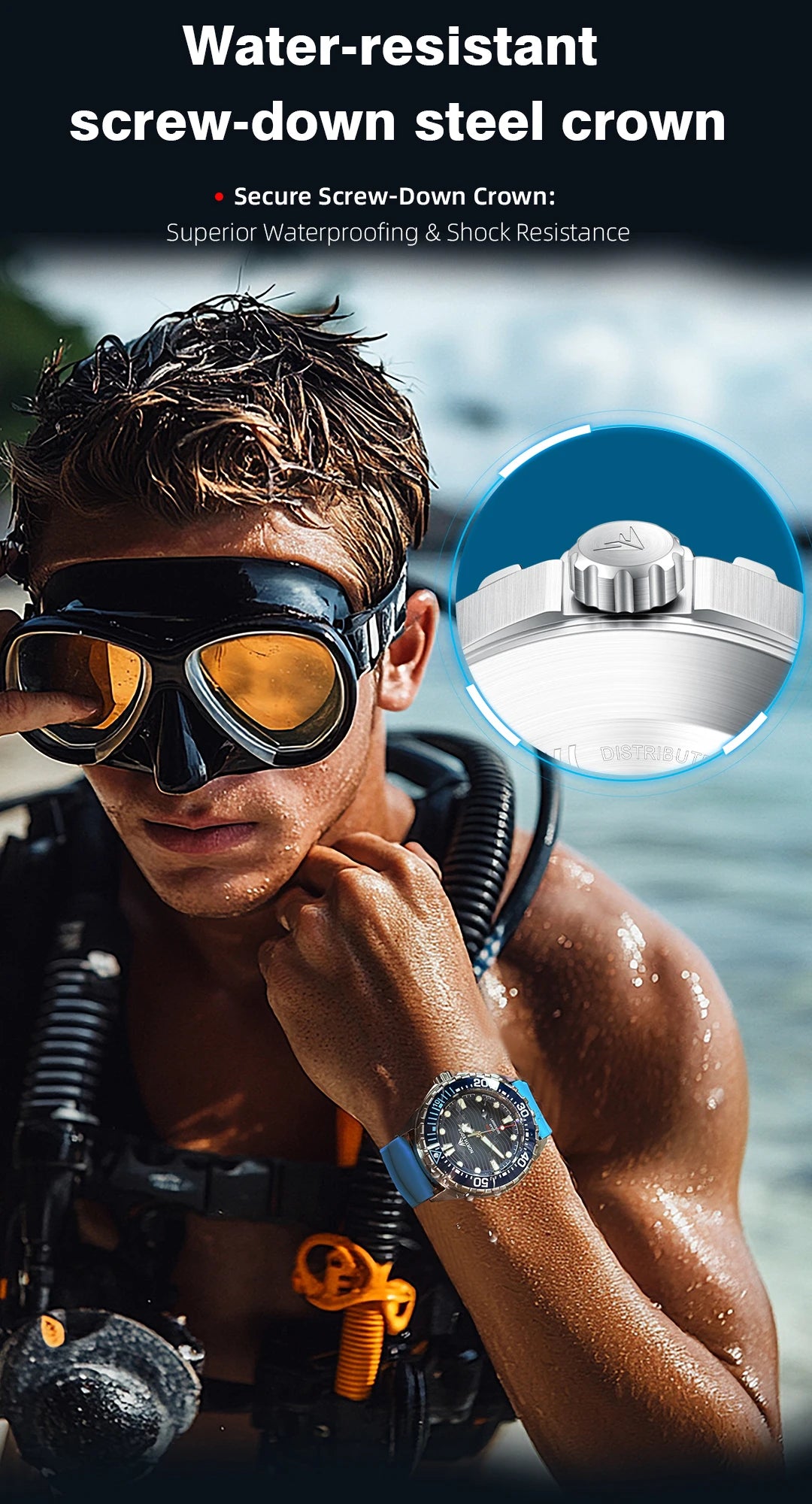 NORTH EDGE New TRITON Solar Powered Diving Watch for Man Luxury Quartz Wristwatches 316L Stainless Steel Case Waterproof 300M