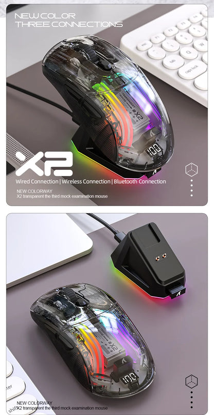 Attack Shark X2PRO Bluetooth Mouse, Tri-Mode, RGB Lights, Magnetic Charging, Transparent, Battery Indicator, Computer Phone