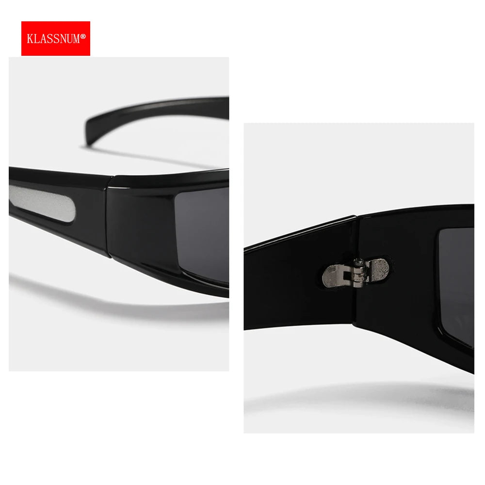 KLASSNUM Ochelari pentru femei Y2k Ochelari de soare la modă pentru bărbați, cu un design futurist și tehnologic Ochelari de soare argintii și roz pentru fete, cu protecție UV400