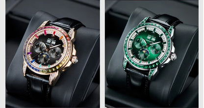 OBLVLO Men's Automatic Watch 40mm Mechanical Wristwatch 5ATM Luminous Crystal Bezel Year, Month, Week, Date, 24 Hours TY1655 Movement