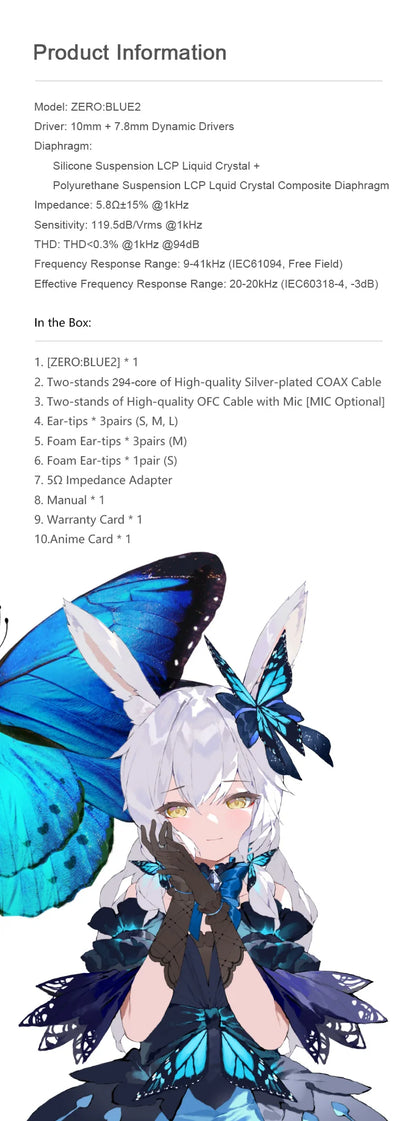 TRUTHEAR Zero:BLUE2 Earphone Dual Dynamic Drivers IEMs with Detachable Cable in Ear Headphone 0.78mm 2pin 3.5mm plug