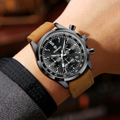 Robustní a přesné luxusní pánské quartzové chronografové hodinky BINBOND s automatickým datem, podsvícením a vodotěsností, v ležérním stylu.