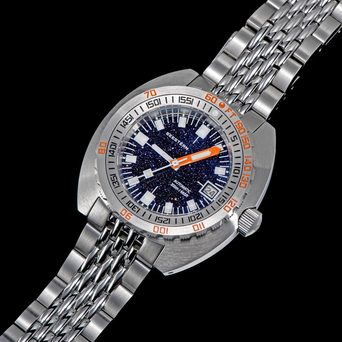 SEESTERN Men Diving Watch Automatic Luminous Date Waterproof Turn Bracelet Wristwatches Retro SUB300T Mechanical Sapphire Glass