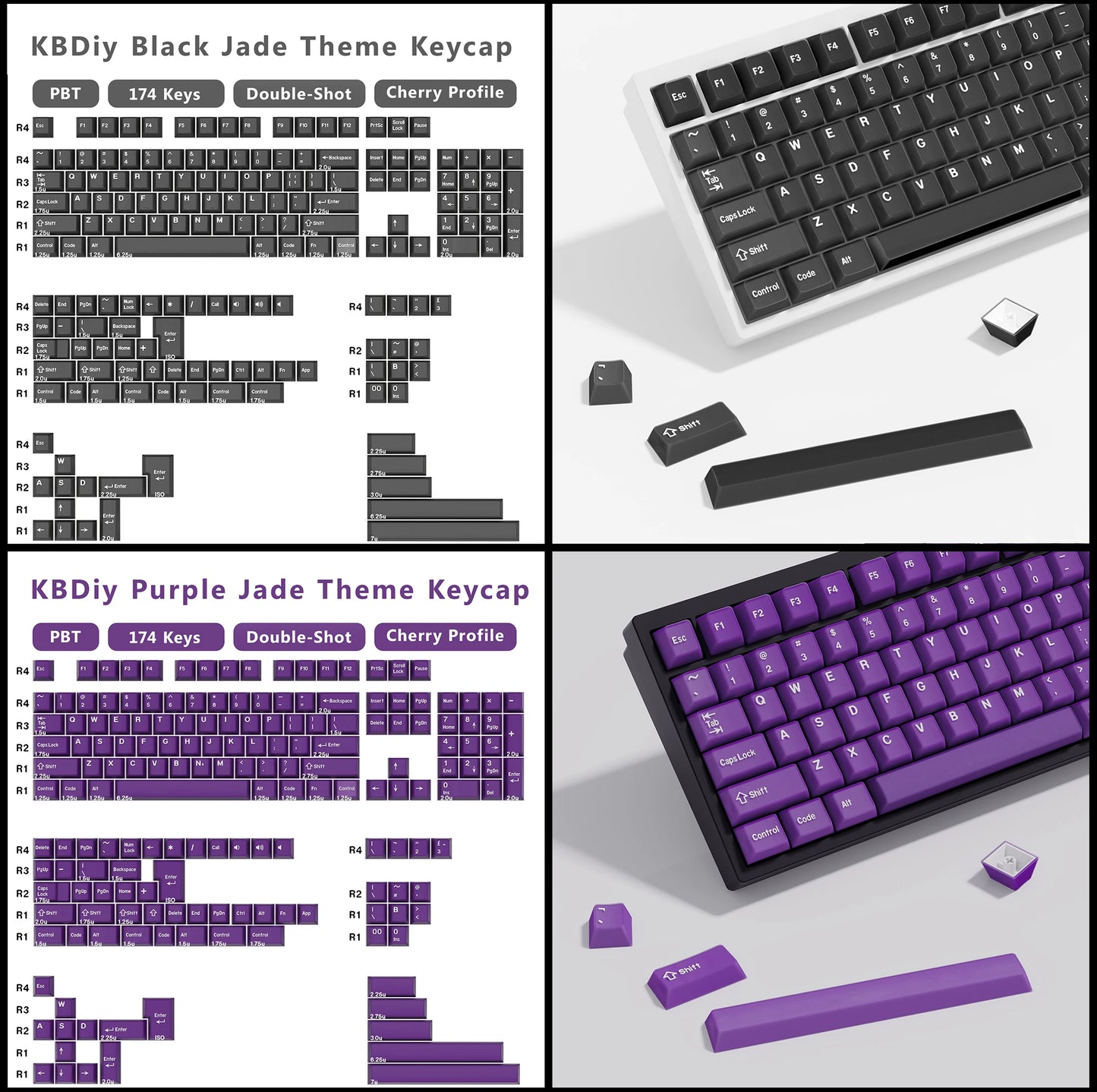 KBDiy GMK WOB Keycap Cherry Profile Double Shot PBT ISO 7u Black and White Keycaps For Mechanical Keyboard Retro Gaming Key Cap