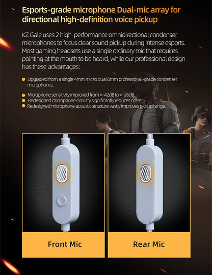 Auricolari IEM da gaming KZ Gale – In-ear monitor HiFi con driver super-lineare e cavo 2 pin rimovibile placcato argento