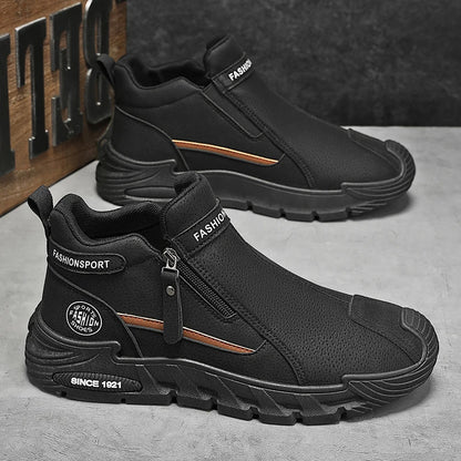 Men's High-Top Zipper Sneakers | Casual Non-Slip Work Boots | Fashion Comfort Walking Shoes for Men