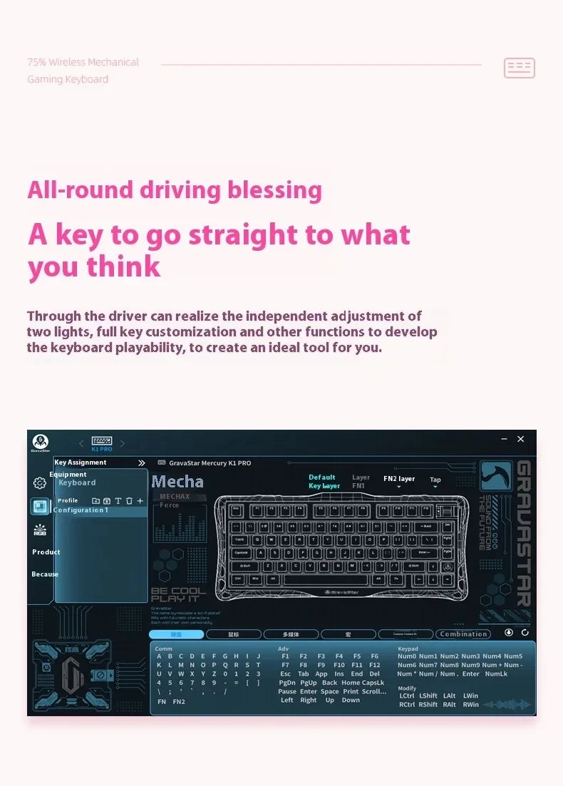 GravaStar Mercury K1 RGB Mechanical Keyboard Hot Swappable Gaming Keyboard Linear Switches RGB Wireless Gaming Keyboard