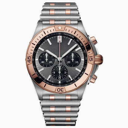 44mm Contemporary Luxury Male Quartz Watch High Accuracy Movement Date Window Chronograph Solid Stainless Steel Bracelet Casual