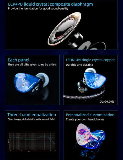 EPZ Q1 Pro Yunshuilan Earphones Wired HIFI Bass Earbuds IEM In Ear Gaming Headphones MIC Type C 0.78 2 Pin Detachable Cable