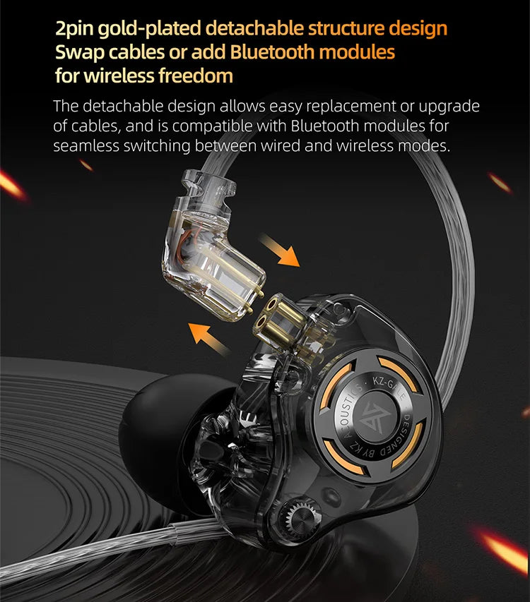 Auricolari IEM da gaming KZ Gale – In-ear monitor HiFi con driver super-lineare e cavo 2 pin rimovibile placcato argento