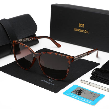 Ochelari de soare polarizați KROKODIL pentru femei, ochelari de soare pătrați la modă, ramă unisex, protecție UV400, set cu cutii