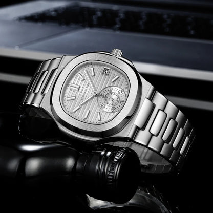 DIDUN Mens Watches Top Brand Luxury Business Stainless Watch Male Military Quartz Chronograph Analog Date Clock Steel Wristwatch