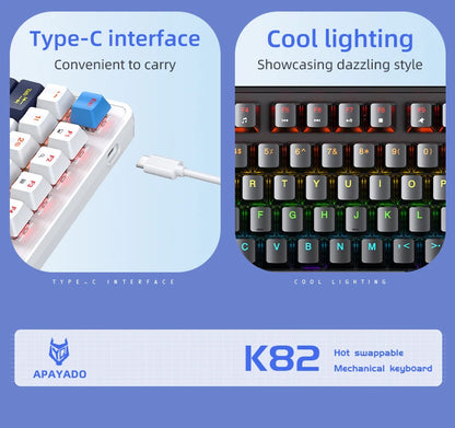 K82 75% Wired Mechanical Keyboard RGB Backlight, 82 KEY, Full Key Hot Swappable Blue Switch, Multifunctional Knob, Windows & Mac