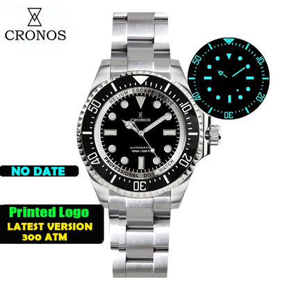Cronos Automatic Diving Watch Stainless Steel 2000Meters Water Resistance Professional Diver PT5000 SW200 Miyota9015 90S5 L6027M