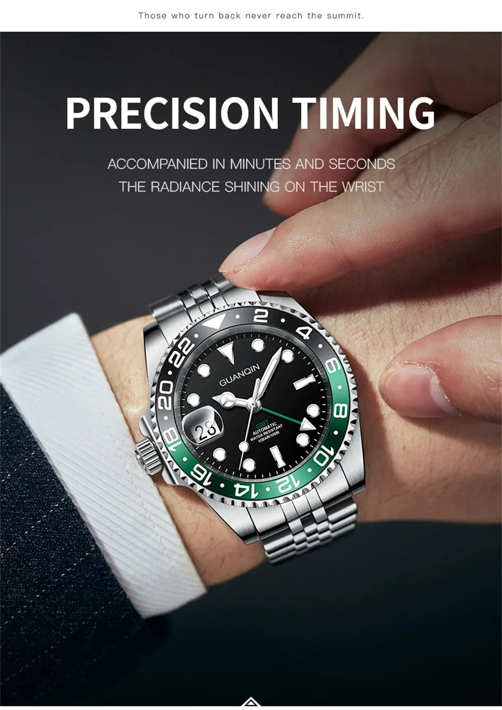 GUANQIN GMT Herrenuhren 2025 Neue Automatikuhr für Herren NH34 Mechanische Armbanduhr Saphirglas Edelstahlgehäuse Linkshänder