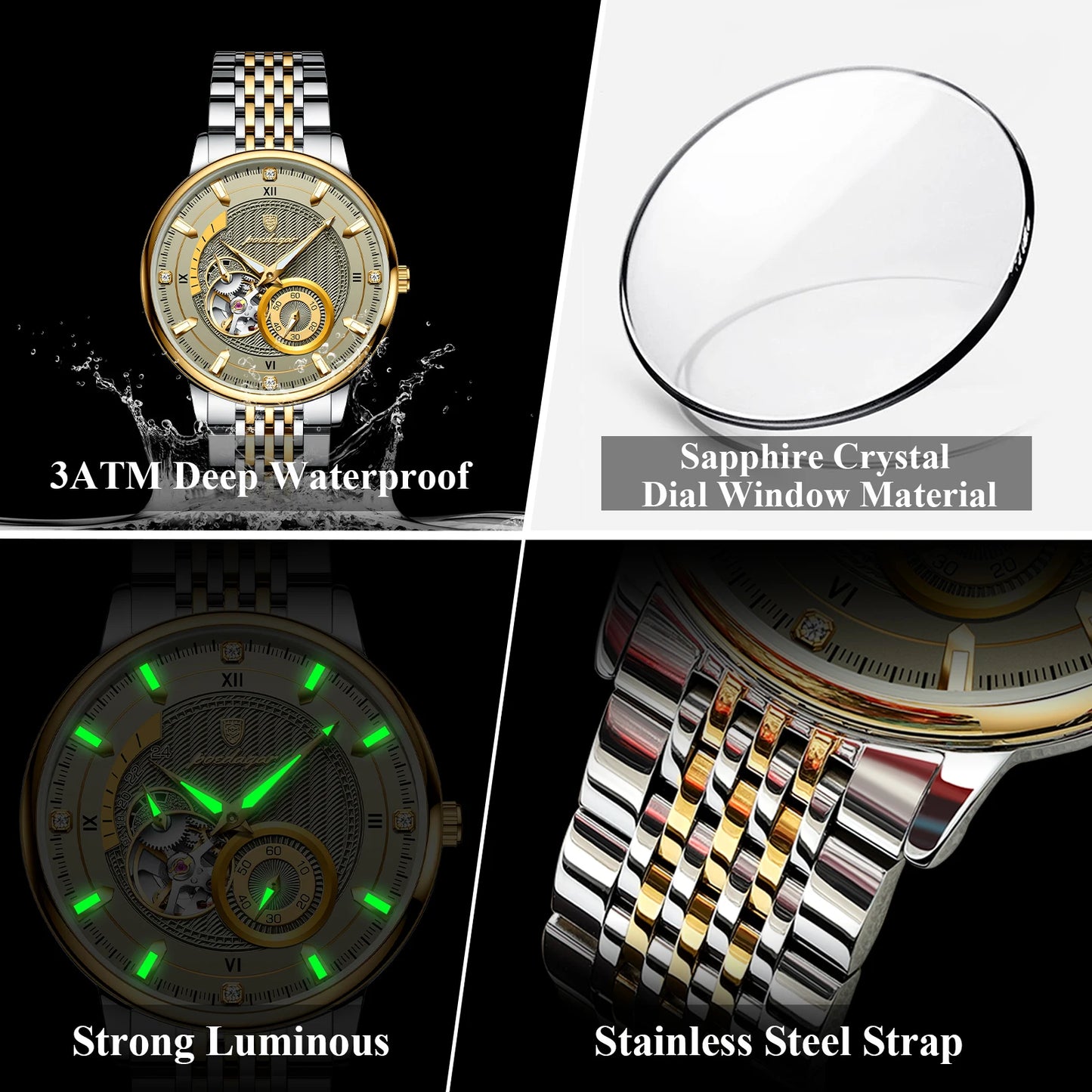 POEDAGAR Top Luxury Man Wristwatch Luminous Hollow Tourbillon Stainless Steel Men Clock Mechanical Automatic Men's Watches Reloj
