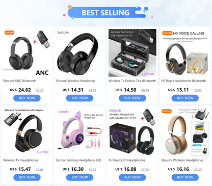 Wireless TV Headphones Bluetooth 5.0 USB Adaptor Stereo Headset Foldable Helmet Earbuds with Mic for Samsung TV PC Music