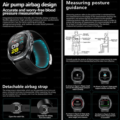 2026 New Health Track Smartwatch Air Pump Airbag True Blood Pressure Health Measure Smart Watch for Men and Women Blood Oxygen BT Call