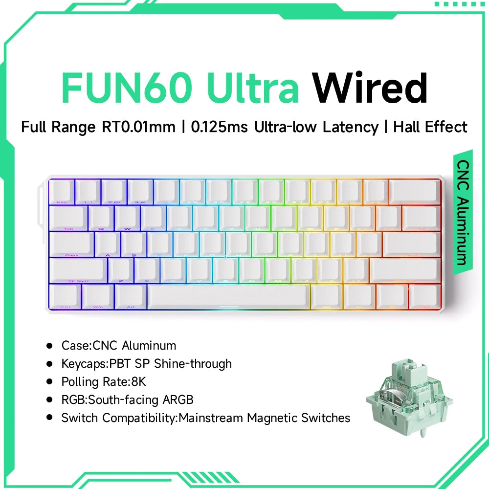 Akko MonsGeek FUN60 Ultra mechanische Gaming-Tastatur, magnetische Switches, 60 %, Rapid Trigger, 8K HE/TMR, Custom-Aluminium-Tastatur für Gamer