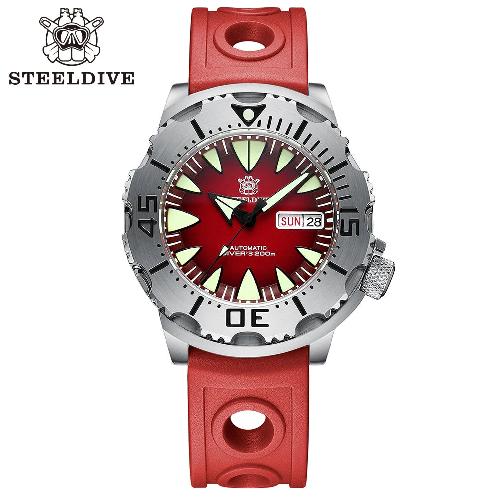 STEELDIVE SD1984 New Arrival 42.2MM M onster 200M Waterproof NH36 Day Function Sapphire Glass Automatic Movement Steel Bracelet