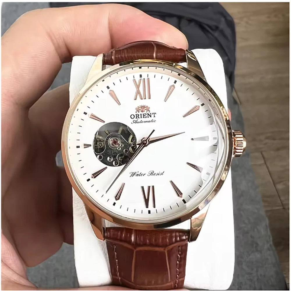 Orient Men's Automatic Open Heart Watch Blue Dial Stainless Steel Band Casual Dress Wristwatch 30M Water Resistant Fashion Watch