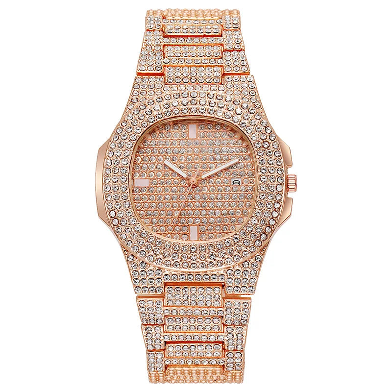 2022 New Iced Out Women Watch Gold Silver Color Square Diamondd Quartz Luxury Hip Hop Wrist Watches Roman Clock Gift boyfriend
